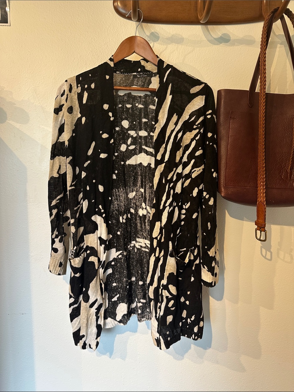 NIC+ZOE Black and Cream Abstract Open Cardigan